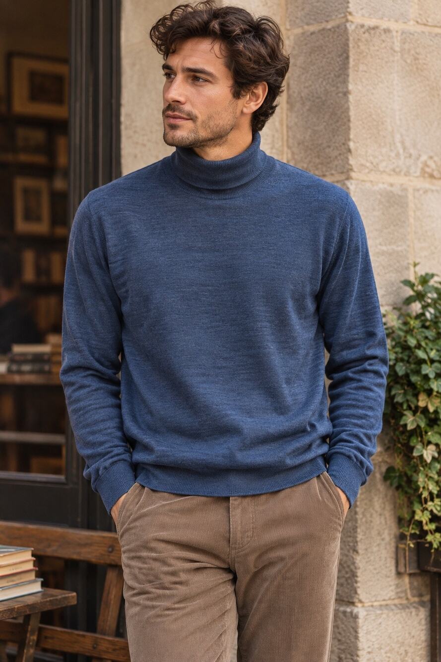 Vintage Paul Stuart Fine Knit New Wool Turtle Neck Sweater Blue Size Med